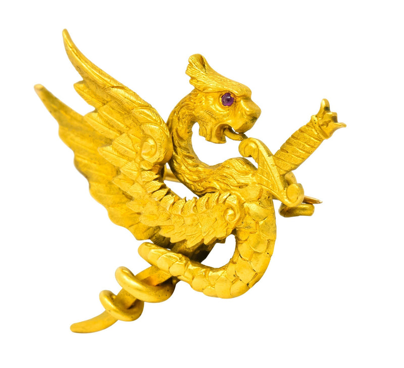 Riker Brothers Art Nouveau 14 Karat Yellow Gold Dragon Brooch Circa 1900 - Wilson's Estate Jewelry