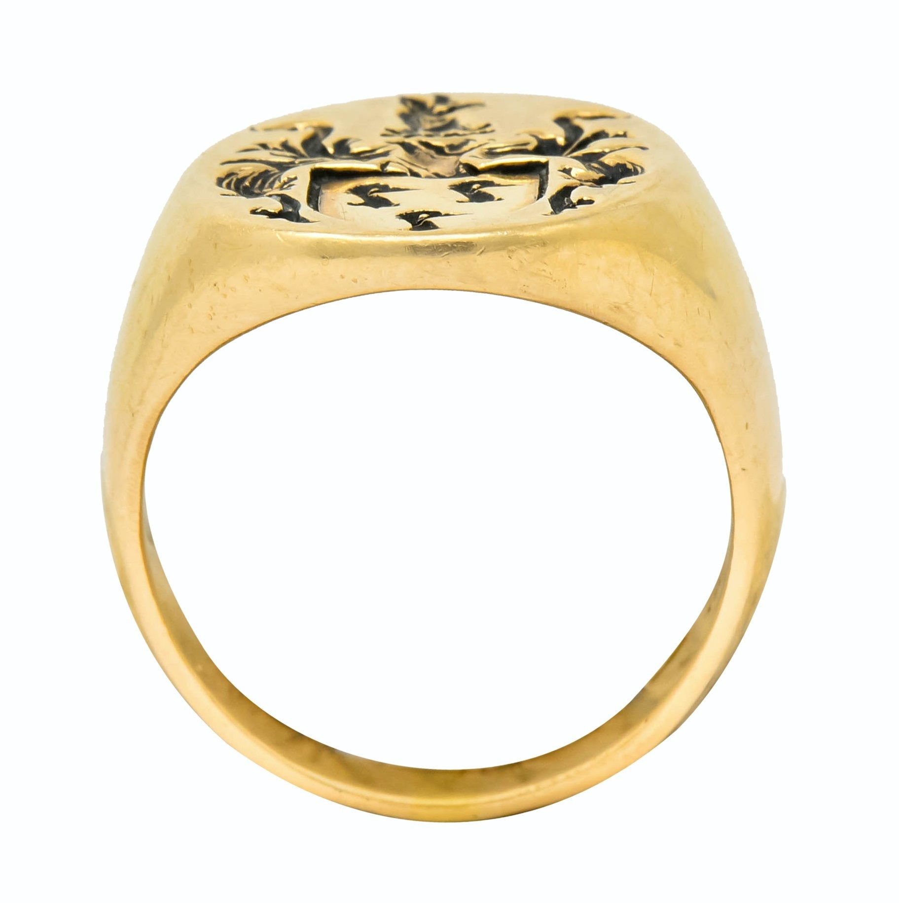 Robust Victorian 14 Karat Gold Crane Heraldry Unisex Signet Ring - Wilson's Estate Jewelry