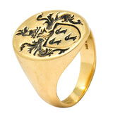 Robust Victorian 14 Karat Gold Crane Heraldry Unisex Signet Ring - Wilson's Estate Jewelry