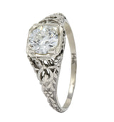 Romantic Edwardian 0.73 CTS Diamond 14 Karat White Gold Engagement Ring GIA - Wilson's Estate Jewelry