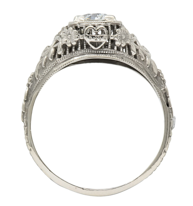 Romantic Edwardian 0.73 CTS Diamond 14 Karat White Gold Engagement Ring GIA - Wilson's Estate Jewelry