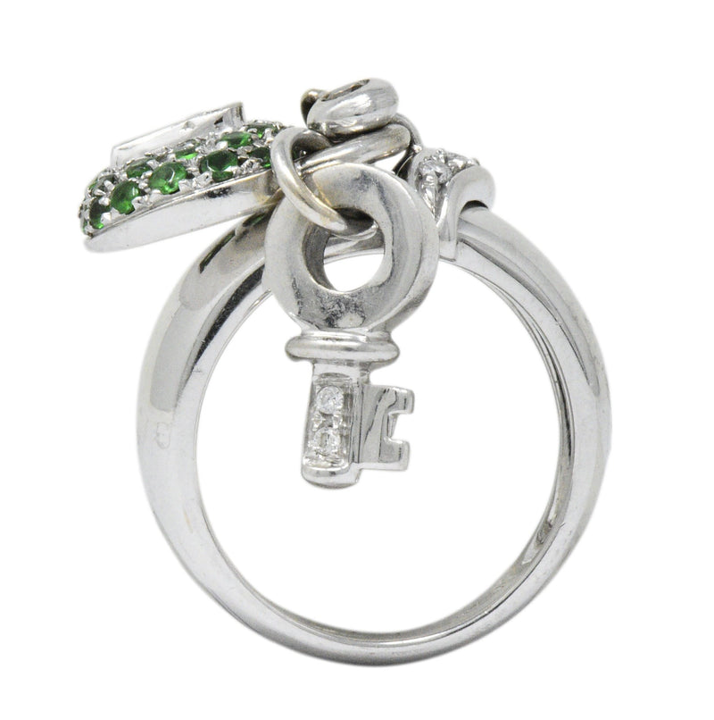 Salavetti 0.75 CTW Diamond Brown Diamond Tsavorite 18 Karat White Gold Lock Ring Wilson's Estate Jewelry