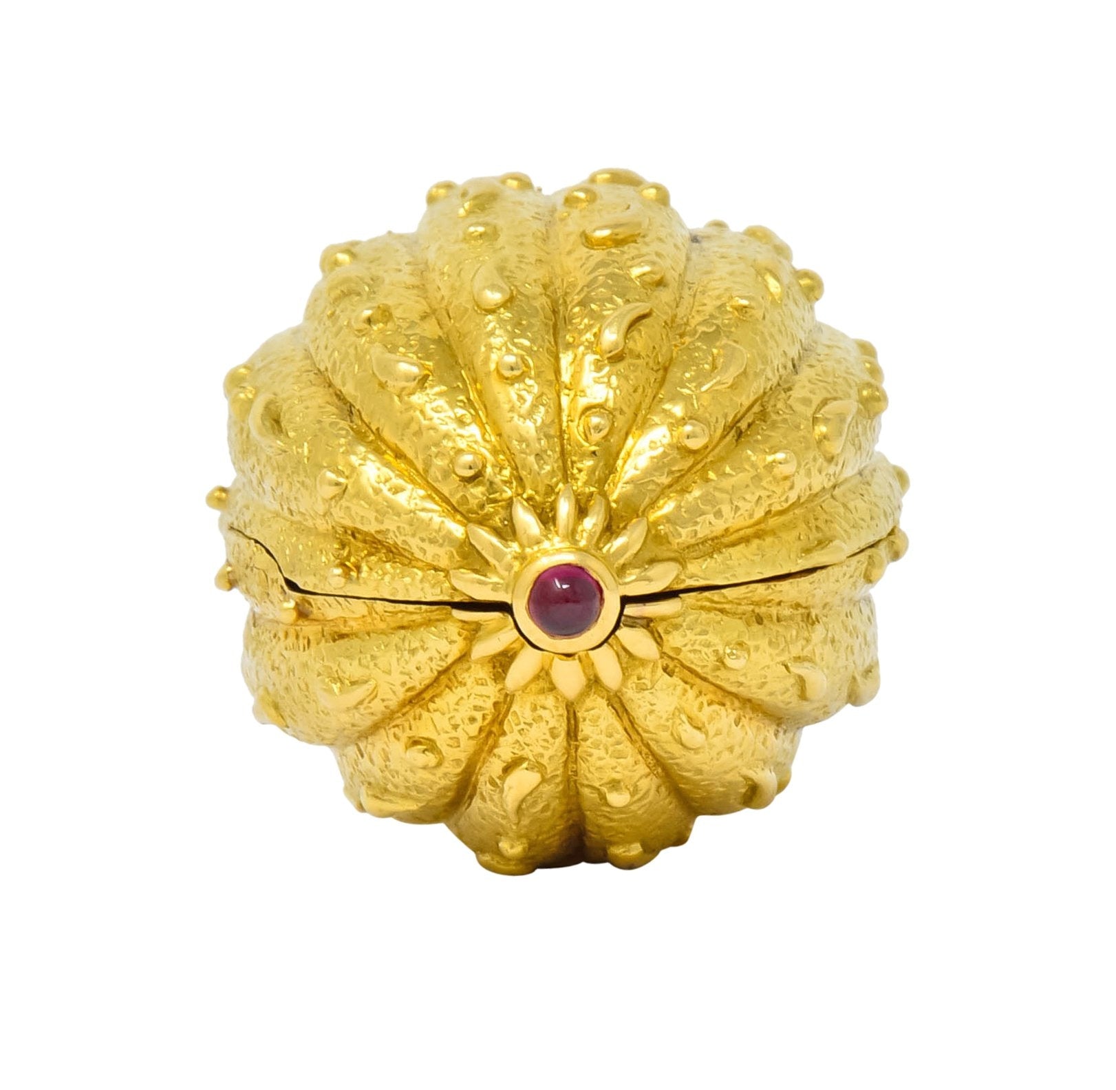 Schlumberger Tiffany & Co. Ruby 18 Karat Gold Walnut Pill Box Circa 1960 - Wilson's Estate Jewelry
