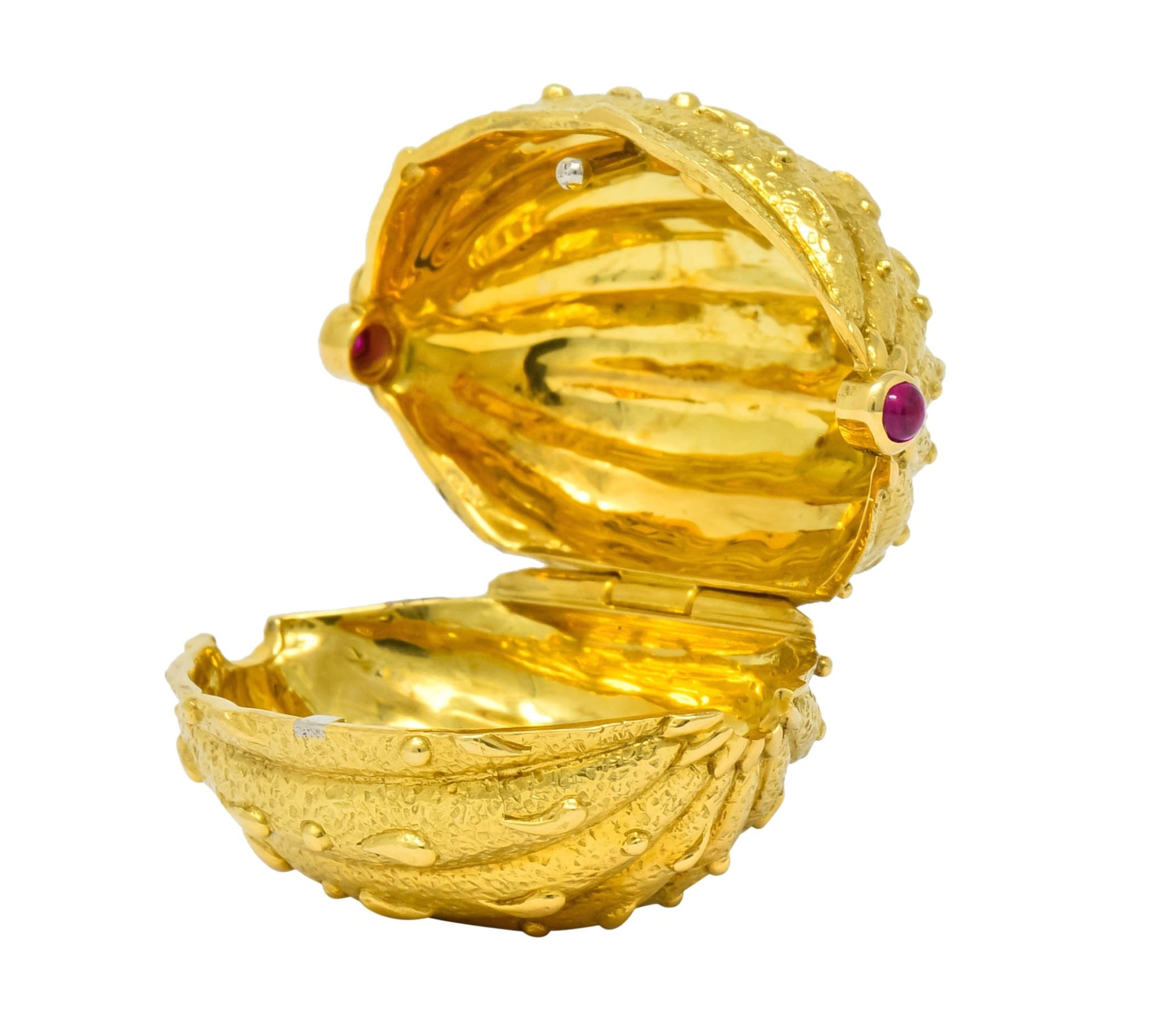 Schlumberger Tiffany & Co. Ruby 18 Karat Gold Walnut Pill Box Circa 1960 - Wilson's Estate Jewelry