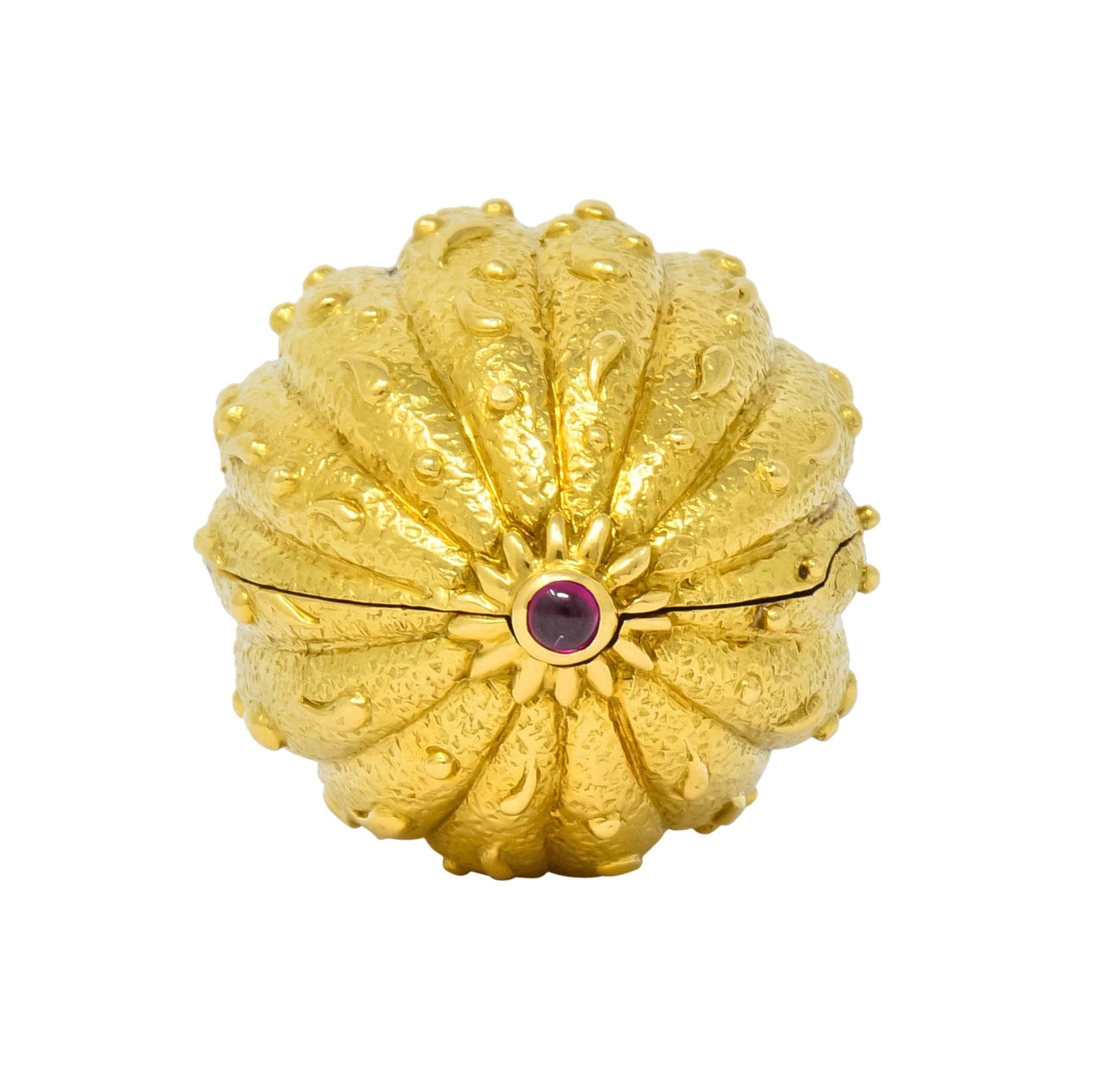 Schlumberger Tiffany & Co. Ruby 18 Karat Gold Walnut Pill Box Circa 1960 - Wilson's Estate Jewelry