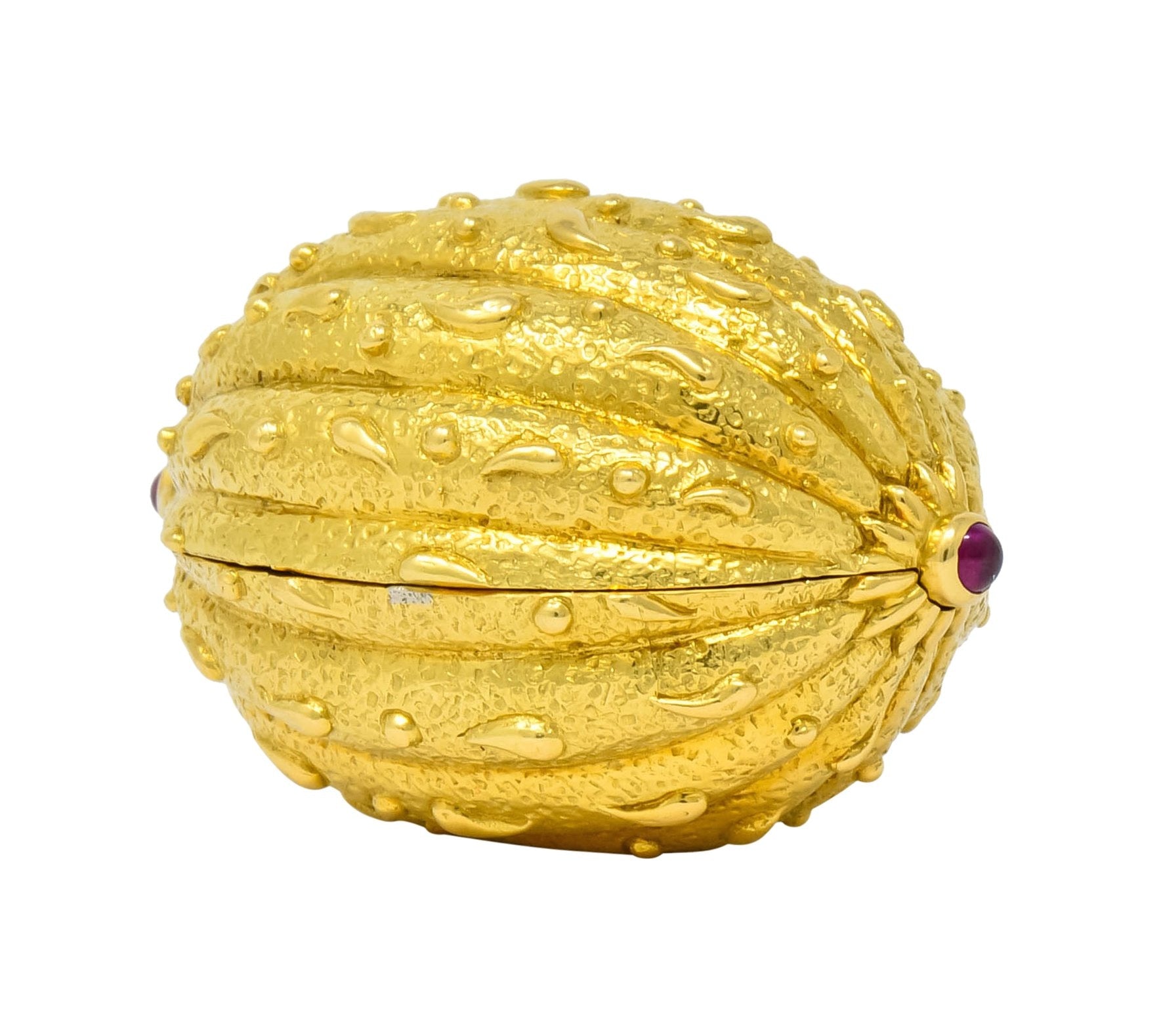 Schlumberger Tiffany & Co. Ruby 18 Karat Gold Walnut Pill Box Circa 1960 - Wilson's Estate Jewelry