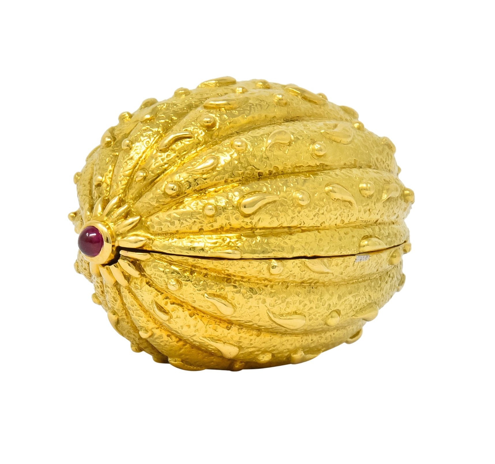 Schlumberger Tiffany & Co. Ruby 18 Karat Gold Walnut Pill Box Circa 1960 - Wilson's Estate Jewelry