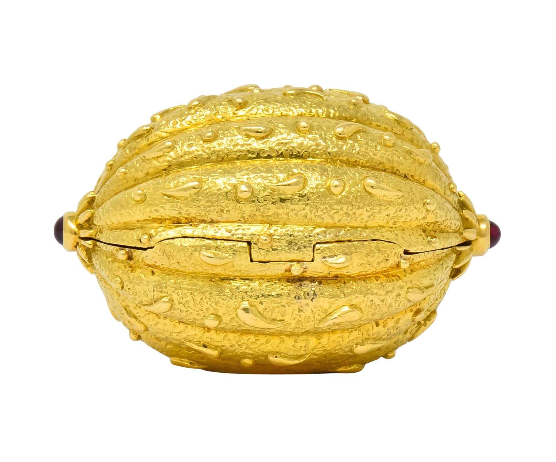 Schlumberger Tiffany & Co. Ruby 18 Karat Gold Walnut Pill Box Circa 1960 - Wilson's Estate Jewelry