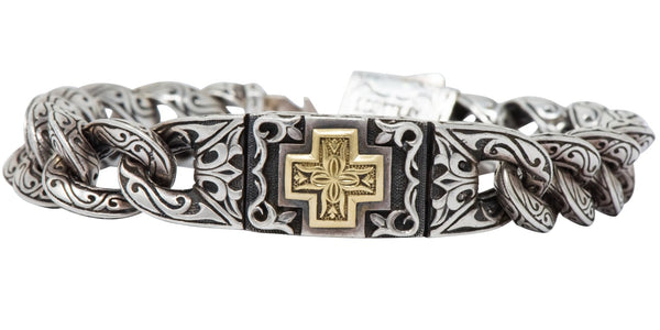 Scott Kay Sterling Silver 18 Karat Gold Unkaged Men's Cross Bracelet - Wilson's Estate Jewelry