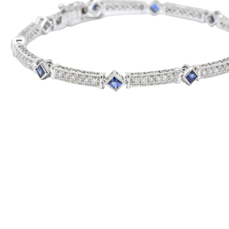 Simon G. 2.51 CTW Diamond Sapphire 18 Karat White Gold Line Bracelet Wilson's Estate Jewelry