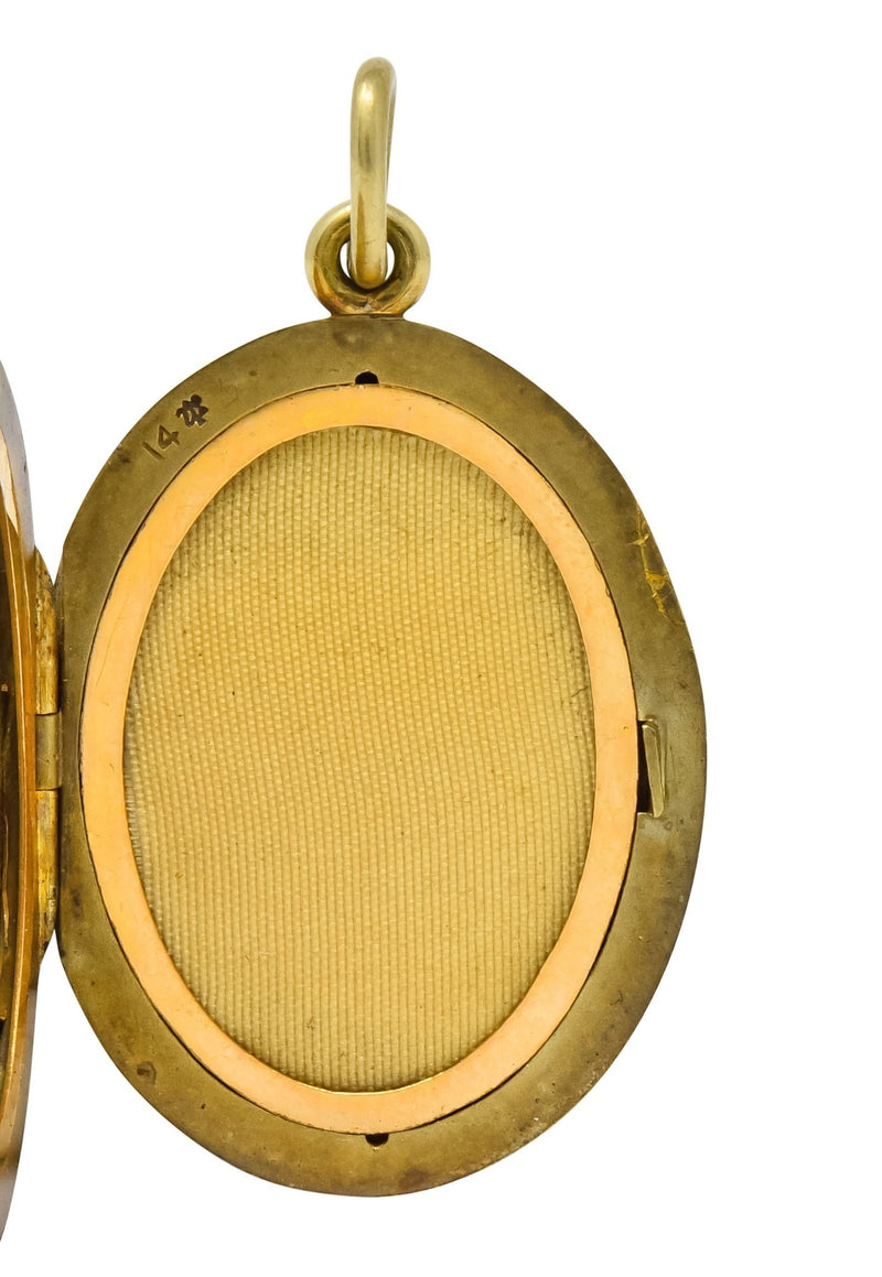 Sloan & Co. Art Nouveau Enamel 14 Karat Gold Locket Circa 1915 - Wilson's Estate Jewelry