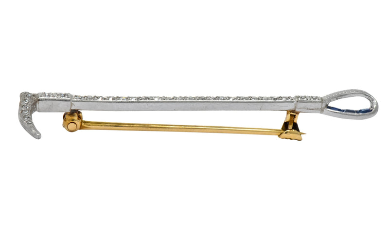 Sloan & Co. Edwardian Diamond Sapphire Platinum 14 Karat Gold Horse Riding Crop Brooch - Wilson's Estate Jewelry