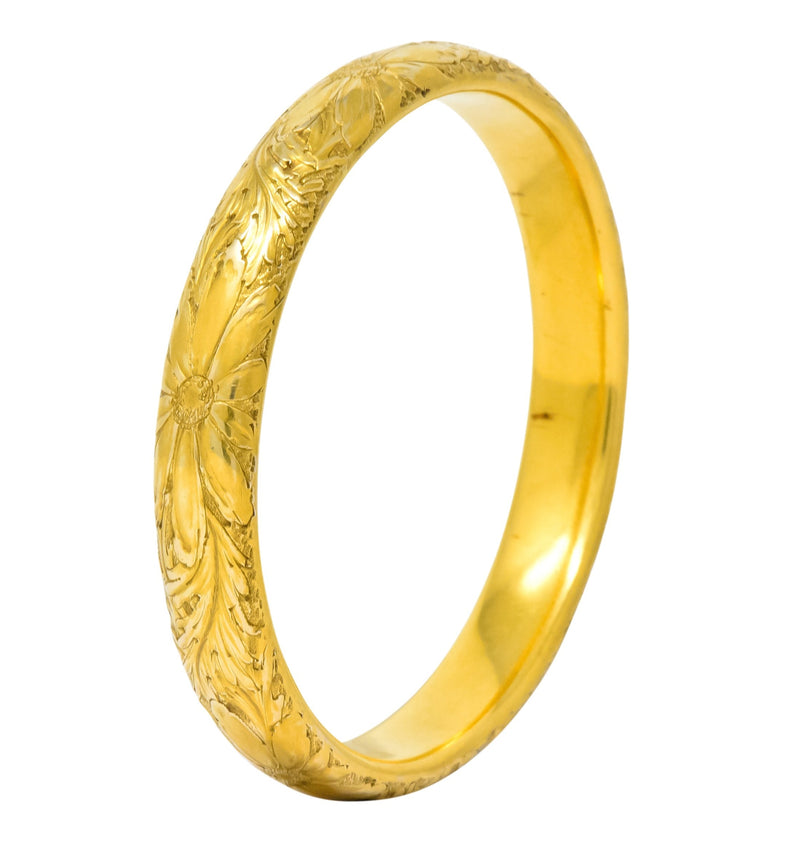 Sloan & Co. Victorian 14 Karat Gold Floral Bangle Bracelet - Wilson's Estate Jewelry