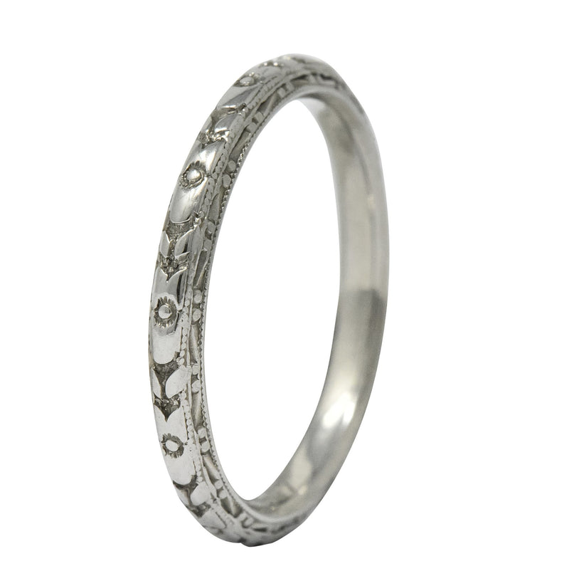 Sohengrin 1931 Art Deco 18 Karat White Gold Orange Blossom Band Stack Ring - Wilson's Estate Jewelry