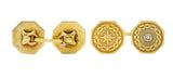 Strobell & Crane 1915 Edwardian Old European Diamond 14 Karat Gold Men's Disk Cufflinks - Wilson's Estate Jewelry