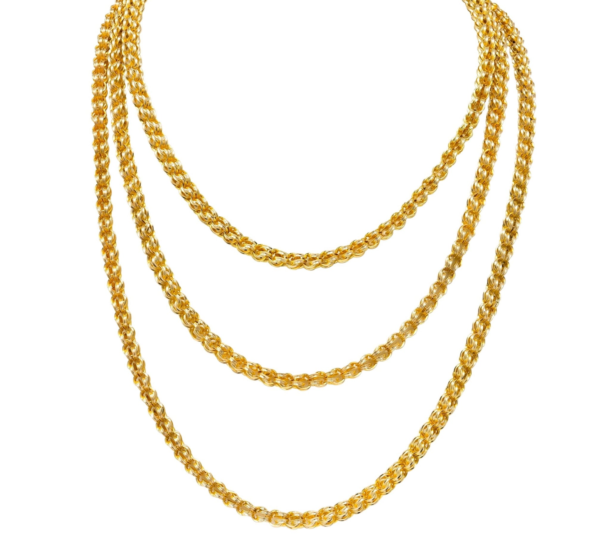 Substantial Victorian 14 Karat Gold 62 Inch Long Chain Necklace Circa 1880 - Wilson's Estate Jewelry