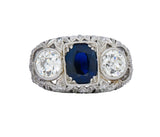 Sumptuous Art Deco 3.70 CTW No Heat Sapphire Diamond Platinum Anniversary Ring AGL Wilson's Estate Jewelry