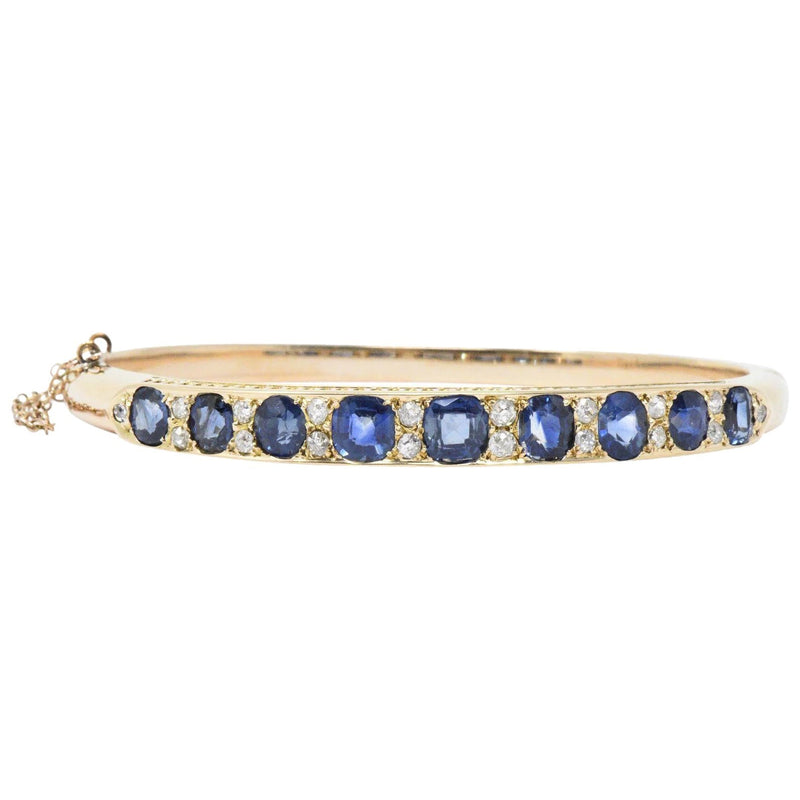 Superb Victorian 4.00 CTW Sapphire Diamond 14 Karat Gold Bangle Bracelet Wilson's Estate Jewelry
