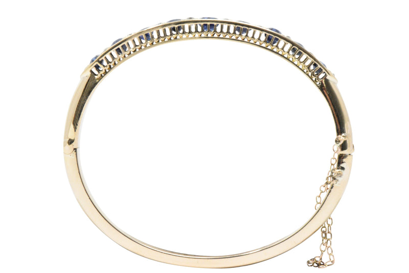 Superb Victorian 4.00 CTW Sapphire Diamond 14 Karat Gold Bangle Bracelet Wilson's Estate Jewelry