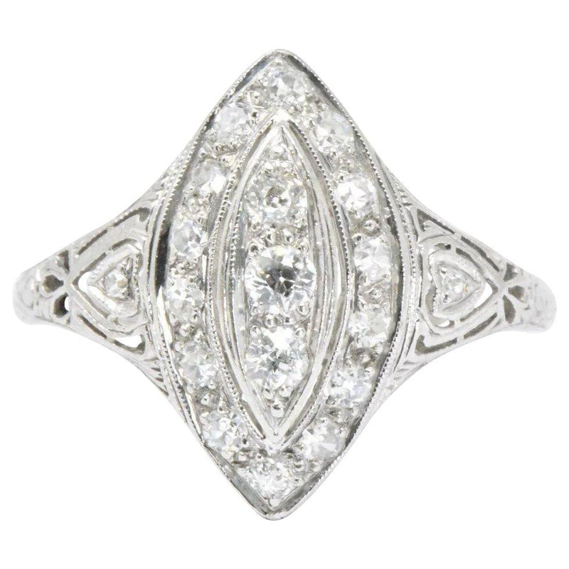 Sweet .40 Ctw Diamond & Platinum Art Deco Navette Ring Wilson's Estate Jewelry