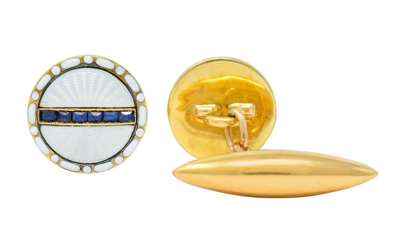 T. & J. Bragg British Art Deco Sapphire Enamel 15 Karat Gold Men's Cufflinks - Wilson's Estate Jewelry