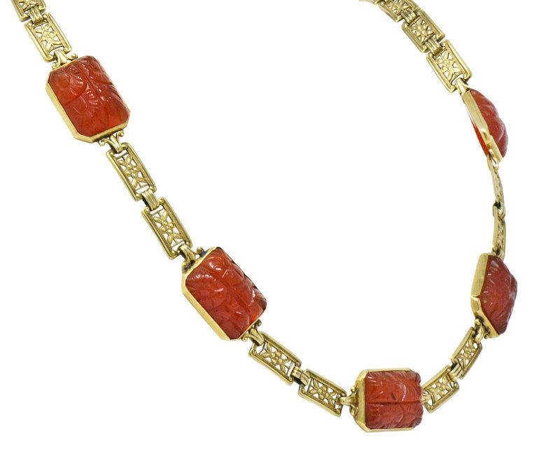 Theberath & Co. Art Nouveau Carnelian 14 Karat Gold Necklace - Wilson's Estate Jewelry