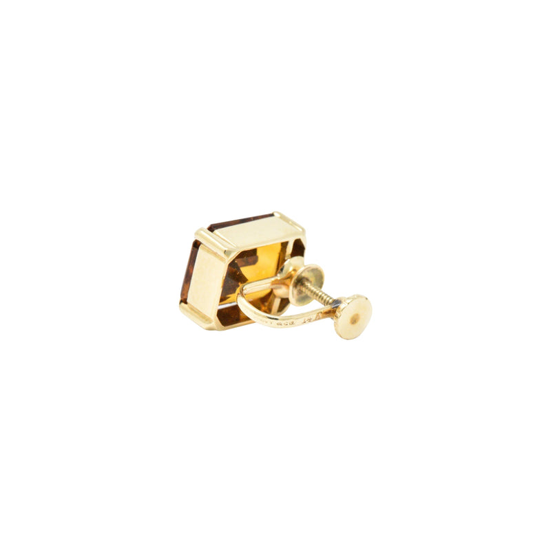 Tiffany & Co. 12.25 Carat Citrine & 18K Yellow Gold Retro Screw Back Earrings Wilson's Estate Jewelry