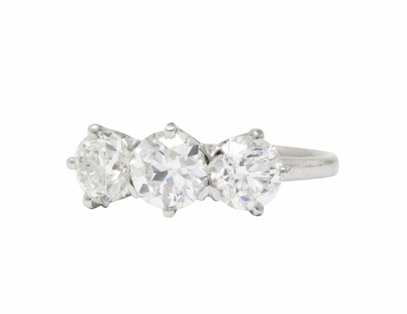 Tiffany & Co. Retro 2.19 CTW Diamond Platinum Three Stone Ring GIA Wilson's Estate Jewelry