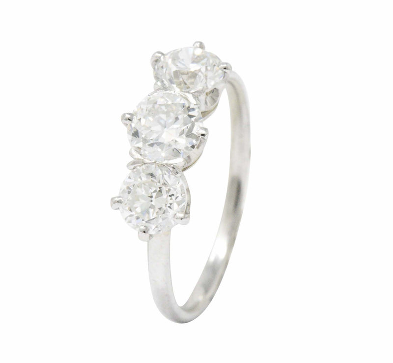 Tiffany & Co. Retro 2.19 CTW Diamond Platinum Three Stone Ring GIA Wilson's Estate Jewelry