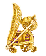 Tiffany & Co. 1960's 1.50 CTW Ruby Emerald 18 Karat Yellow Gold Prancing Cat Brooch - Wilson's Estate Jewelry