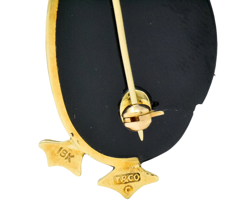 Tiffany & Co. 1970's Black Jade Mother-Of-Pearl 18 Karat Gold Penguin Brooch - Wilson's Estate Jewelry