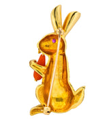 Tiffany & Co. 1970's Vintage Coral Ruby 18 Karat Gold Rabbit Brooch - Wilson's Estate Jewelry