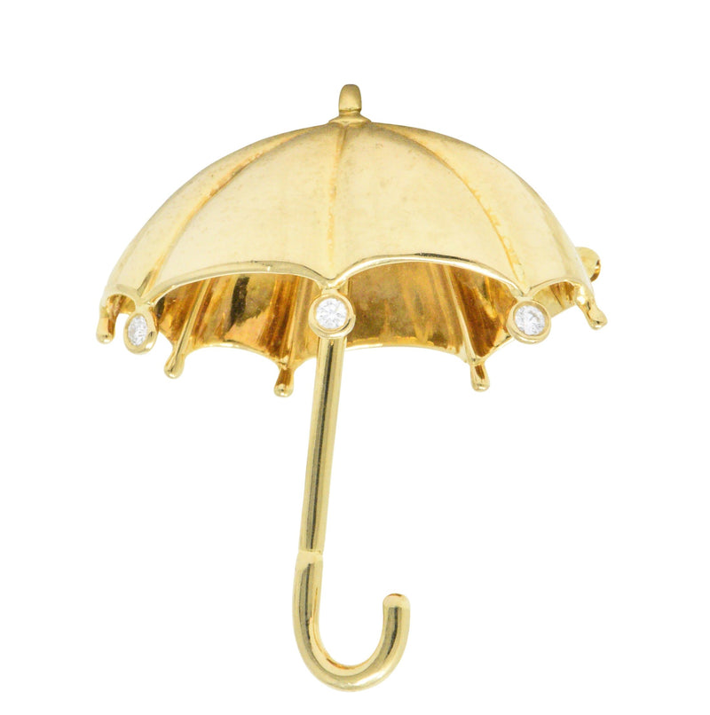 Tiffany & Co. 1980's 0.18 CTW Diamond 18 Karat Gold Umbrella Brooch Wilson's Estate Jewelry