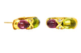 Tiffany & Co. 1990's Tourmaline Peridot Diamond 18K Yellow Gold J Hoop Earrings - Wilson's Estate Jewelry