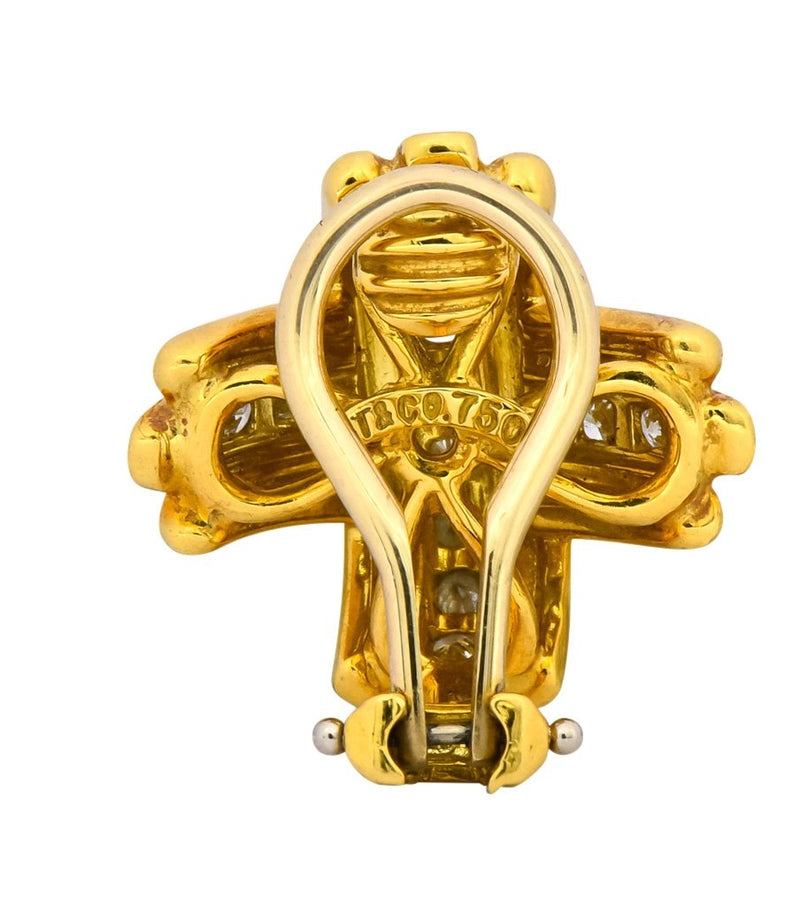 Tiffany & Co. 1992 Vintage Diamond 18 Karat Gold Signature X Ear-Clip Earrings - Wilson's Estate Jewelry