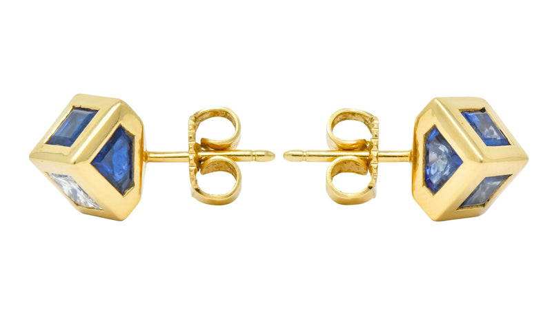 Tiffany & Co. 2.55 CTW Sapphire Diamond 18 Karat Gold Cube Earrings - Wilson's Estate Jewelry