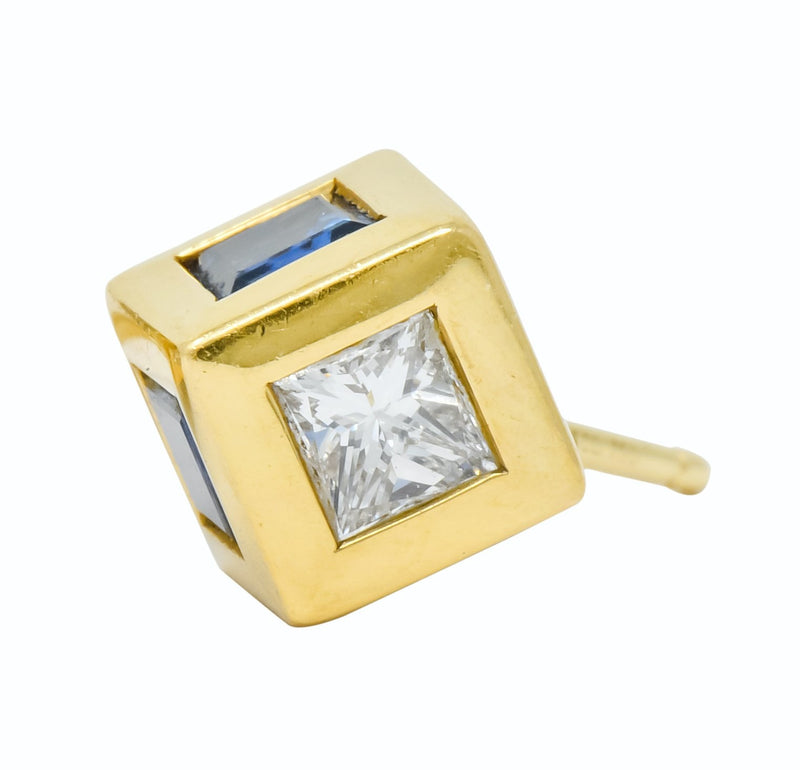 Tiffany & Co. 2.55 CTW Sapphire Diamond 18 Karat Gold Cube Earrings - Wilson's Estate Jewelry