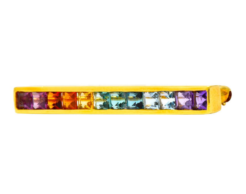 Tiffany & Co. Amethyst Citrine Multi-Gem 18 Karat Gold Rainbow Bar Brooch - Wilson's Estate Jewelry