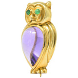 Tiffany & Co. Amethyst Emerald 18 Karat Gold Owl Brooch Wilson's Estate Jewelry