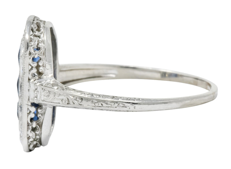 Tiffany & Co. Art Deco Sapphire Diamond 18 Karat White Gold Dinner Ring - Wilson's Estate Jewelry