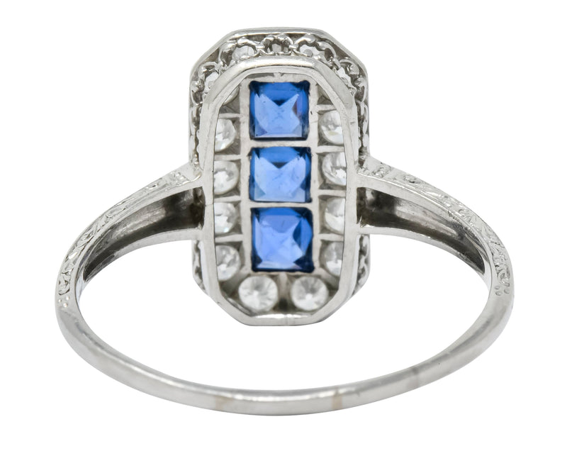 Tiffany & Co. Art Deco Sapphire Diamond 18 Karat White Gold Dinner Ring - Wilson's Estate Jewelry