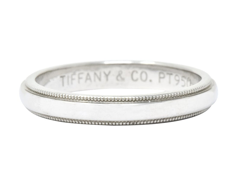 Tiffany & Co. Classic Platinum Millegrain Wedding Band Stacking Ring - Wilson's Estate Jewelry