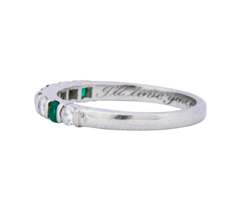 Tiffany & Co. Contemporary 0.24 CTW Diamond Emerald Platinum Anniversary Band Ring - Wilson's Estate Jewelry