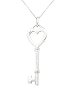 Tiffany & Co. Diamond 18 Karat White Gold Heart Key Pendant Necklace Wilson's Estate Jewelry