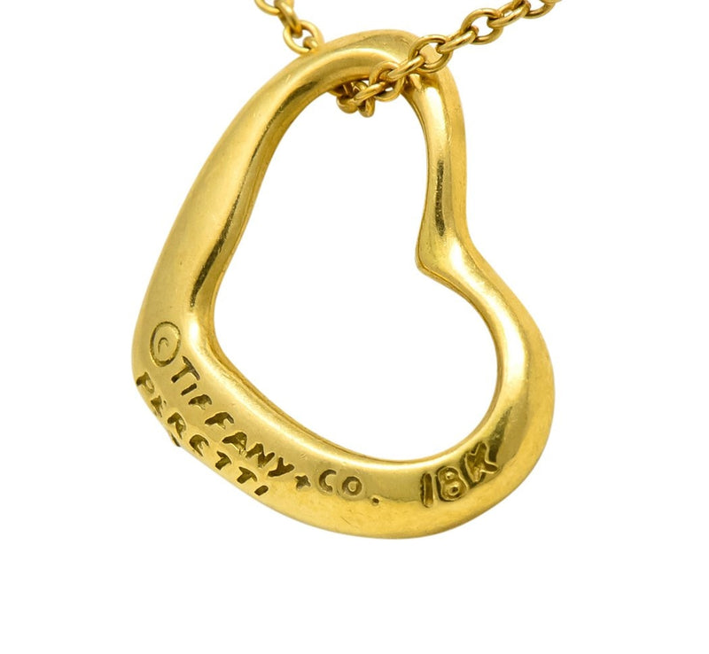Tiffany & Co Elsa Peretti 18 Karat Gold Open Heart Necklace - Wilson's Estate Jewelry