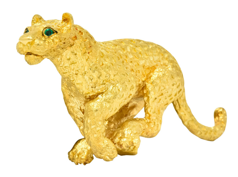 Tiffany & Co. Emerald 18 Karat Yellow Gold Leopard Brooch 1991 - Wilson's Estate Jewelry