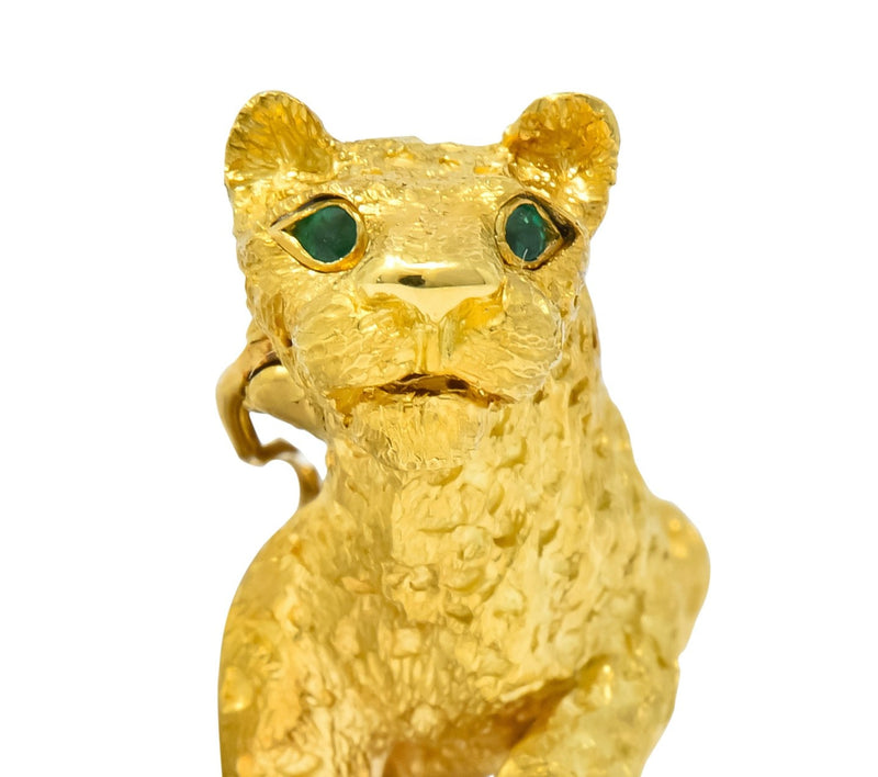 Tiffany & Co. Emerald 18 Karat Yellow Gold Leopard Brooch 1991 - Wilson's Estate Jewelry