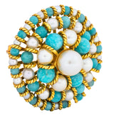 Tiffany & Co. Italy Retro Cultured Pearl Amazonite 18 Karat Gold Brooch - Wilson's Estate Jewelry