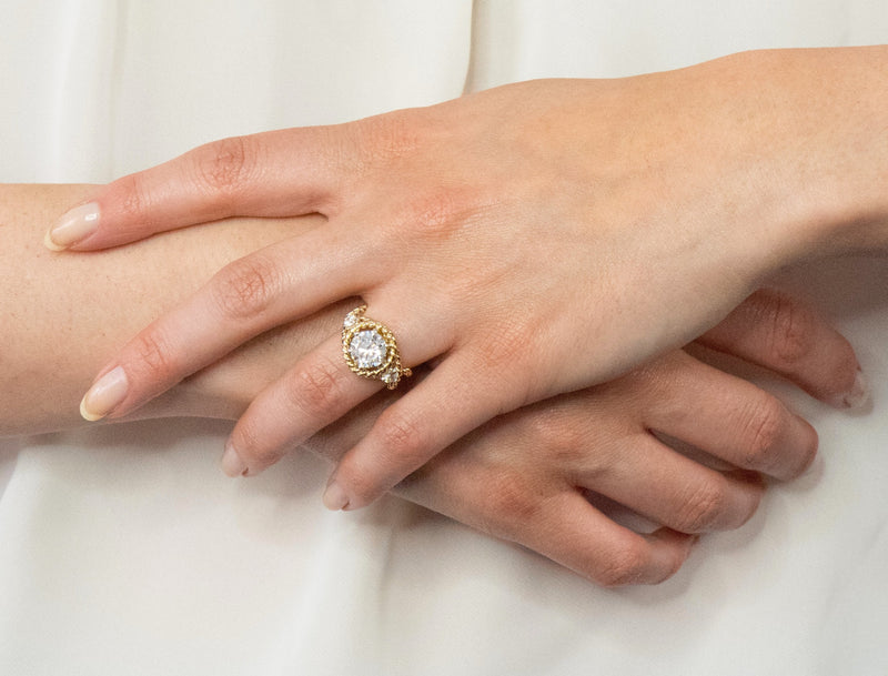 White Gold Pave Rope Diamond Engagement Ring With Halo