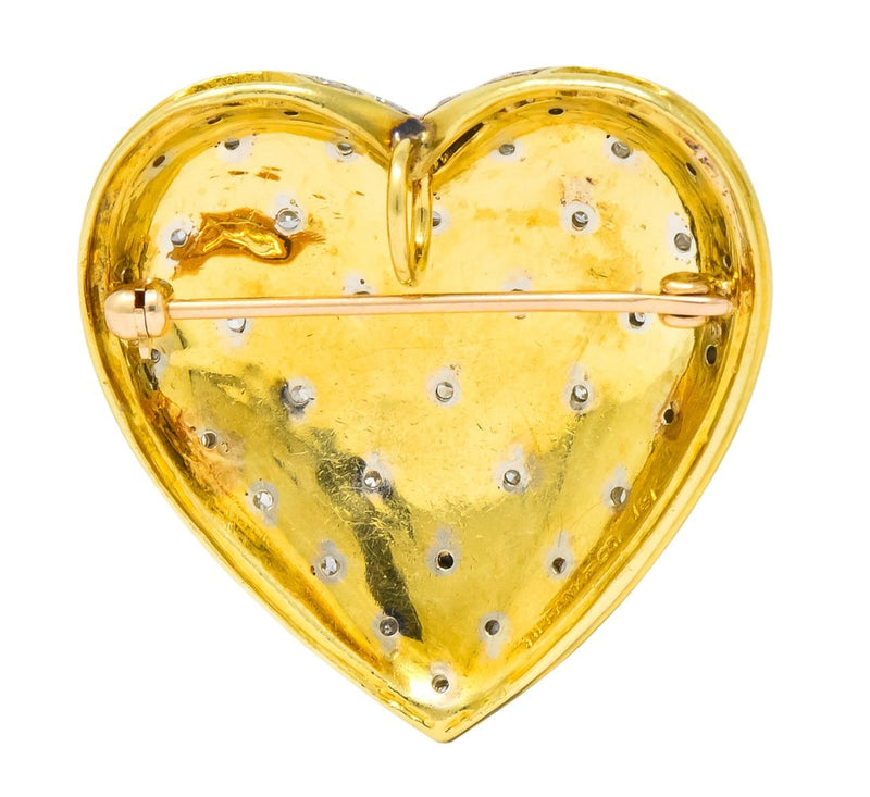 Tiffany & Co. Large Diamond Platinum-Topped 18 Karat Gold Heart Pendant Brooch - Wilson's Estate Jewelry